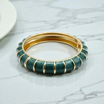 Bamboo Hinged Green Enamel Bangle