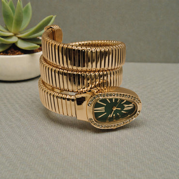Luxurious Serpentine Green Dial Gold Coil Watch